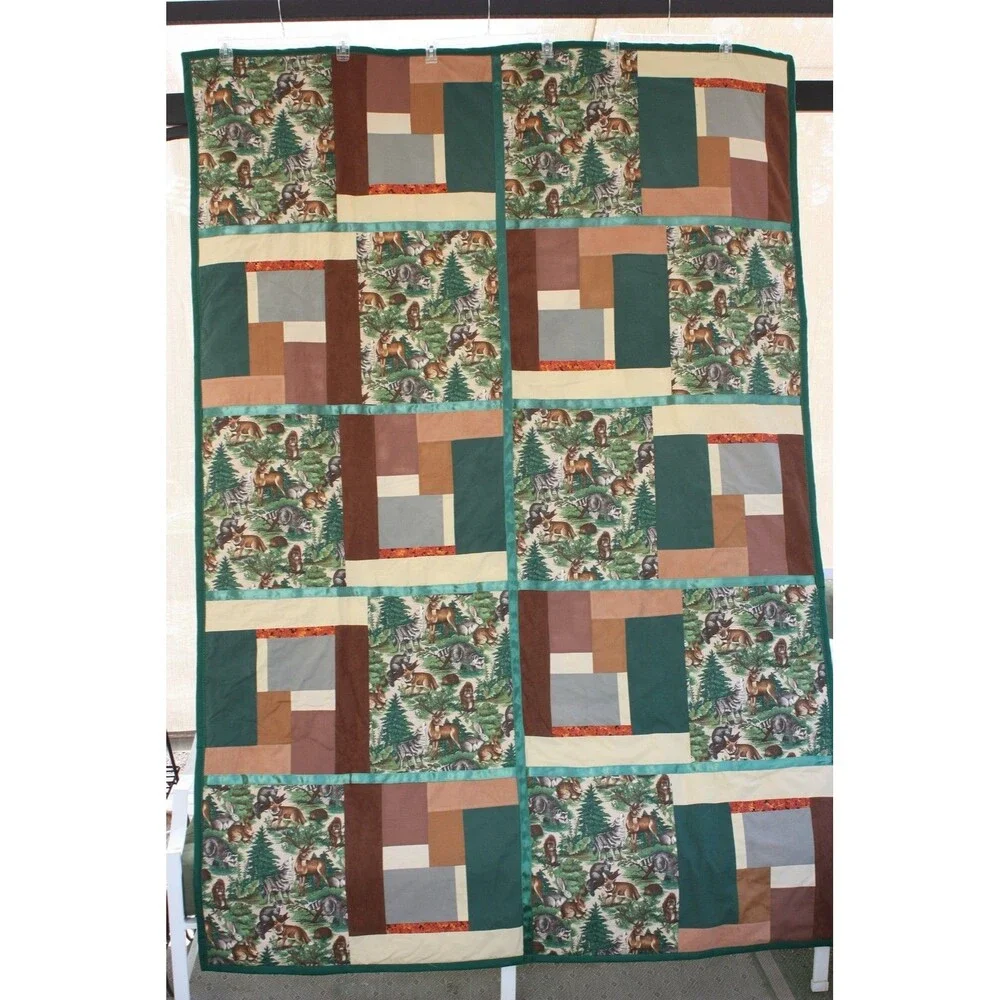Woodland Animals Reversible Lightweight Quilt and Pillowcase Set 84 x 58 NEW